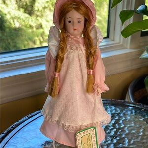 Classic Pink Porcelain Doll with Braided Hair